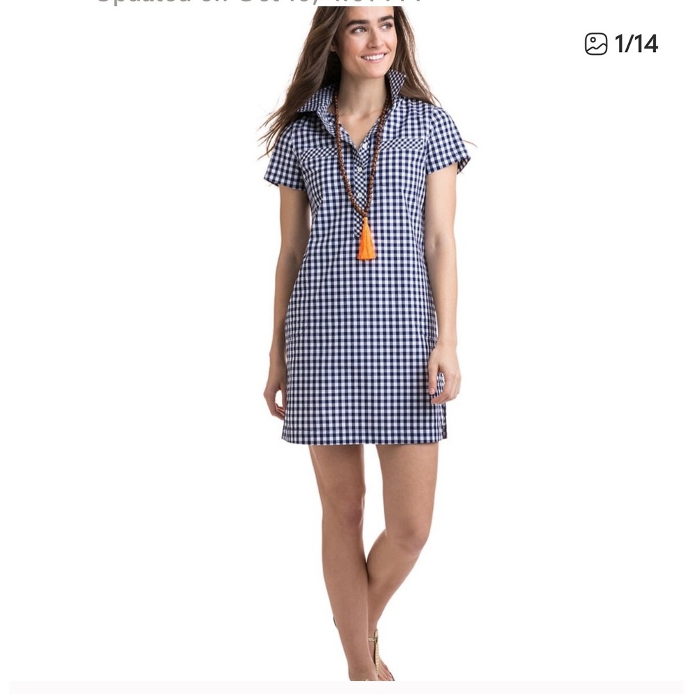 Vineyard Vines Navy Blue Gingham Button Front Shirt Size‎